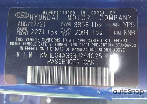 2022 Hyundai Elantra Sel from USA, damaged, VIN KMHLS4AG9NU244025